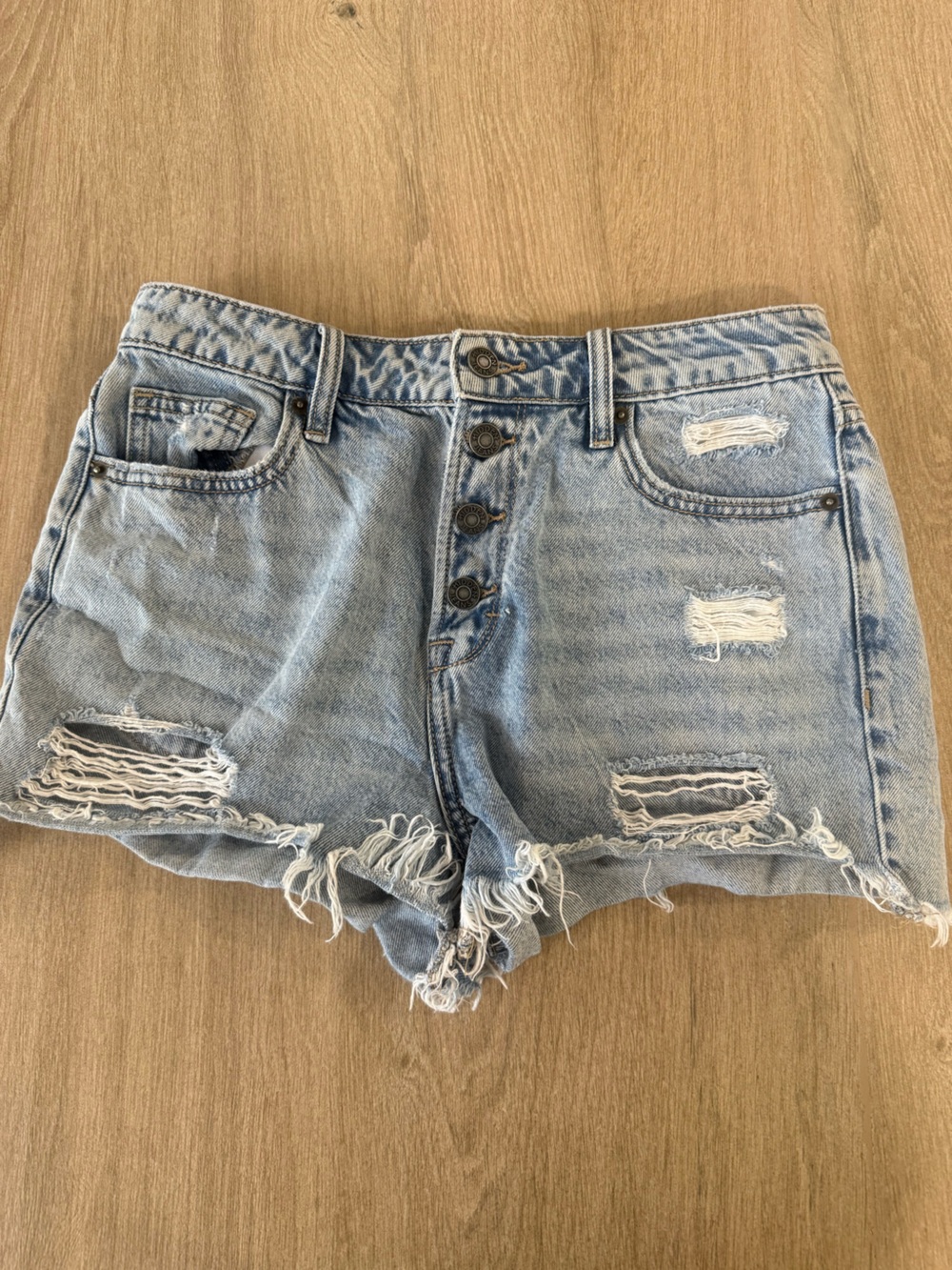HIDDEN High Rise Button Fly Distressed Denim Shorts Jorts Light Wash Size M